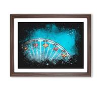 Santa Monica Pier Ferris Wheel Paint Splash Modern Art Framed Wall Art Print, Ready to Hang Picture for Living Room Bedroom Home Office Décor, Walnut A2 (64 x 46 cm)