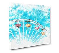 Santa Monica Pier Ferris Wheel Watercolour Canvas Print | Gallery Wrapped 30mm Frame Wall Art | 14x14 inches | Ready to Hang | Modern Christmas Picture | Living Room Bedroom Lounge Office