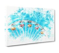 Santa Monica Pier Ferris Wheel Watercolour Canvas Print | Gallery Wrapped 30mm Frame Wall Art | 30x20 inches | Ready to Hang | Modern Christmas Picture | Living Room Bedroom Lounge Office
