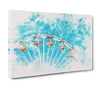 Santa Monica Pier Ferris Wheel Watercolour Canvas Print | Gallery Wrapped 30mm Frame Wall Art | 30x20 inches | Ready to Hang | Modern Christmas Picture | Living Room Bedroom Lounge Office