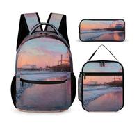 Santa Monica Pier Sunset Backpack Lunch Bag Pencil Case Set Large Capacity Travel Bag 3-Piece