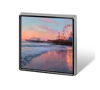 Santa Monica Pier Sunset Badge Pin Brooch Square Shape Button Aluminum Decor for Backpacks Hats 0.7 Inch
