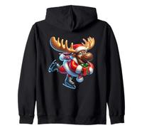 Santa Moose Skating Christmas Joyful Zip Hoodie