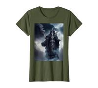 Santa Muerte Patron Saint of Death Mexican Folklore Artwork T-Shirt, Women, Olive Green, Medium