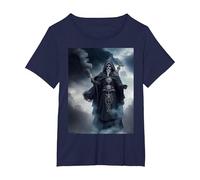 Santa Muerte Patron Saint of Death Mexican Folklore Artwork T-Shirt, Women's Plus, Navy Blue, 5X