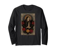 Santa Muerte Skull Roses Candle Memento Prayer Card Long Sleeve T-Shirt