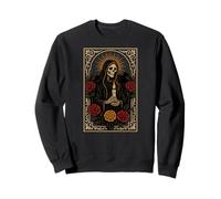 Santa Muerte Skull Roses Candle Memento Prayer Card Sweatshirt