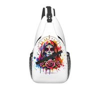 Santa Muerte Spanish Chest Bag Men Sling Crossbody Backpack Chest Bag Travel Hiking Daypack Shoulder Bag