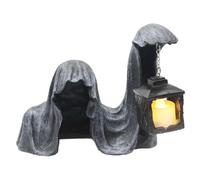 Santa Muerte Statue 6.1inch Halloween Decor Grim Reaper Figurine in Black Robe with Lantern Gothic Spooky Resin Nemesis Now Figurines for Desktop Bookshelf Horror Figures