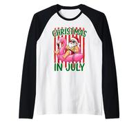 Santa on Flamingo Christmas in July Fun Summer Vibes Raglan Baseball Tee