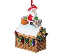 Santa on Log Cabin Light-up Resin Christmas Holiday Ornament