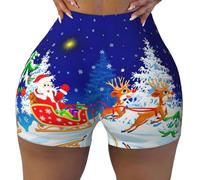 Santa On Sleigh Printing 1 Pack Workout Shorts for Women Workout Yoga Running Gym Tennis Shorts S-XXL Stretch Shorts Black