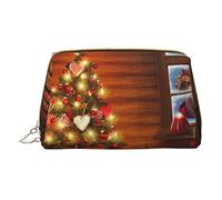 Santa Outside The Window Makeup Bag for Travel, Leather Cosmetic Bag Portable Toiletry Bags Cosmetic Cases for Women Men