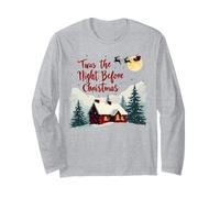 Santa Over Snowy Cabin Christmas Eve Scene Long Sleeve T-Shirt