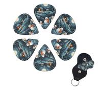 Santa Penguin Print Guitar Picks 6 Pack with Organizer Storage Box for Custom Guitars for Men Women Guitar Accessory Ukulele for