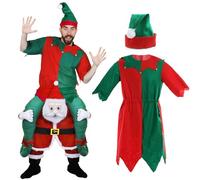 Santa Pick Me Up - XXXX-Large Ride-On Costume With Red and Green Elf - Novelty Father Christmas Carrying Elf Xmas Fancy Dress