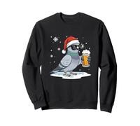 Santa Pigeon Sunglasses Santa Drinking Beer Christmas Sweatshirt