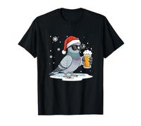 Santa Pigeon Sunglasses Santa Drinking Beer Christmas T-Shirt