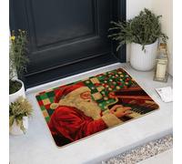 Santa Playing Piano Door Mat, Christmas Red Doormat for Indoor & Outdoor Holiday Decor, Non-Slip Rubber Washable for Festive Front Entrance 29x17 Inch