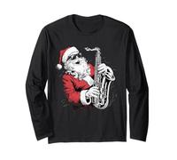 Santa Playing Saxophone Jazz Funny Xmas Saxophonist Santa Long Sleeve T-Shirt