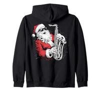 Santa Playing Saxophone Jazz Funny Xmas Saxophonist Santa Zip Hoodie
