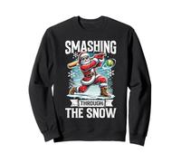 Santa Playing Softball Smashing through the snow Christmas Sweatshirt