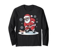 Santa Plays Ice Hockey Funny Christmas Winter Sports Fan Long Sleeve T-Shirt