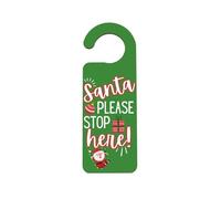 'Santa Please Stop Here' Christmas Door Handle Hanger - Festive Door Sign with Santa (doorh-kf23-santastop)