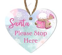 Santa Please Stop Here - Personalised Heart-Shaped Christmas Plaque with 6 Design Choices - MDF Wood Christmas Eve Home Décor (Snowman)