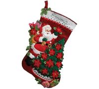 Santa Poinsettia Tree Stocking Felt Applique Kit-18" Long