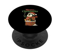 Santa Pooping Down Chimney Shirt Funny Naughty Xmas Penguin PopSockets Adhesive PopGrip