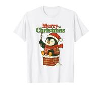 Santa Pooping Down Chimney Shirt Funny Naughty Xmas Penguin T-Shirt