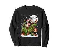 Santa Pug Riding Reindeer T-Rex Sunglasses Christmas Tree Sweatshirt