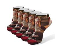 Santa Reading Book Men's Ankle Low Socks 5 Pack Non Slip Flat Boat Breathable Athletic Socks for Women