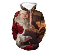 Santa Reading Book Men's Sweatshirt Lightweight Pullover Hoodie with Pocket Casual Sweatshirts for Women