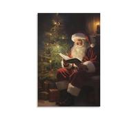 Santa Reading The Word Christmas Holiday Wall Art Paintings Canvas Prints Poster Artwork for Living Room Bedroom Bathroom Office Home Decor 20x30inch(50x75cm)