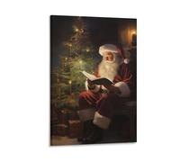 Santa Reading The Word Christmas Holiday Wall Art Paintings Canvas Prints Poster Artwork for Living Room Bedroom Bathroom Office Home Decor 12x18inch(30x45cm)