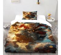Santa Reindeer_4 Bedding Set 3D Digital Printing Christmas Themes Duvet Cover Set Microfiber Quilt Cover 2 Pieces for Boys & Girls with Pillowcase Single（135x200cm）