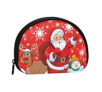 Santa Reindeer and Snowman with Snowflake Printed, Women's Storage Bag Shell Makeup Bag Small Coin Purse Shell Change Pouch