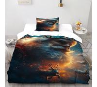 Santa Reindeer Bedding Set 3D Digital Printing Christmas Themes Duvet Cover Set 2 Pieces Chic Breathable Comforter Cover for Boys & Girls with Pillowcase Single（135x200cm）