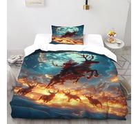 Santa Reindeer Bedding Set 3D Digital Printing Gothic Themes Duvet Cover Set 2 Pieces Chic Breathable for Boys & Girls Bed Set Pillowcase Single（135x200cm）