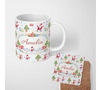 Santa Reindeer Christmas Ceramic Mug Large Handle Personalised Custom Name