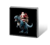 Santa Riding Dinosaur Cute Button Pins Square Badge Cool Personalised Pattern Brooches for Bag Hat