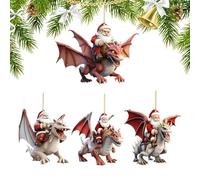 Santa Riding Dragon - Santa Flying Dragon Ornament | Acrylic Funny 2D Riding Dragon Santa Pendant, Set of 4 Riding Dragon Santa Pendant, Christmas Acrylic Dragon Ornament for Christmas Tree