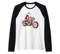 Santa Riding Motorcycle Candy Cane Chopper Funny Xmas Biker Raglan Baseball Tee