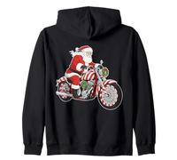 Santa Riding Motorcycle Candy Cane Chopper Funny Xmas Biker Zip Hoodie