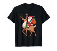 Santa Riding Reindeer Christmas Men Boys Kids Teens Xmas T-Shirt