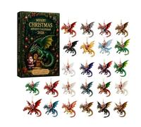 Santa’s Dragon Riders Advent Calendar 2026, Christmas Countdown Calendar | Fantasy Themed Dragon Ornaments, Santa Riding Dragon Christmas, Dragons Hanging 2D Acrylic Goth Christmas Ornaments