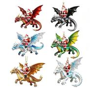 Santa’s Dragon Riders Ornament Collection, Dragon Christmas Tree Ornaments | Goth 2D Acrylic Hanging Fantasy Dragon Christmas Tree Ornament, Wreaths and Festive Home DéCor with Easy Hanging Design