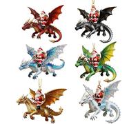Santa’s Dragon Riders Ornament Collection, Fantasy Themed Dragon Ornaments, Santa Riding D ragon Christmas, Dragons Hanging Acrylic Goth Christmas Ornaments (6PCS)